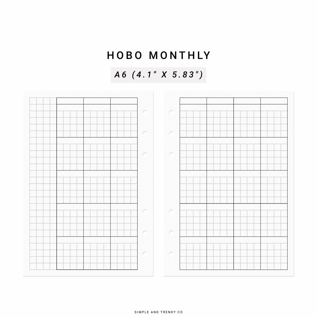 Hobonichi Monthly Planner Template A6 Inserts, Undated Planner Monthly ...