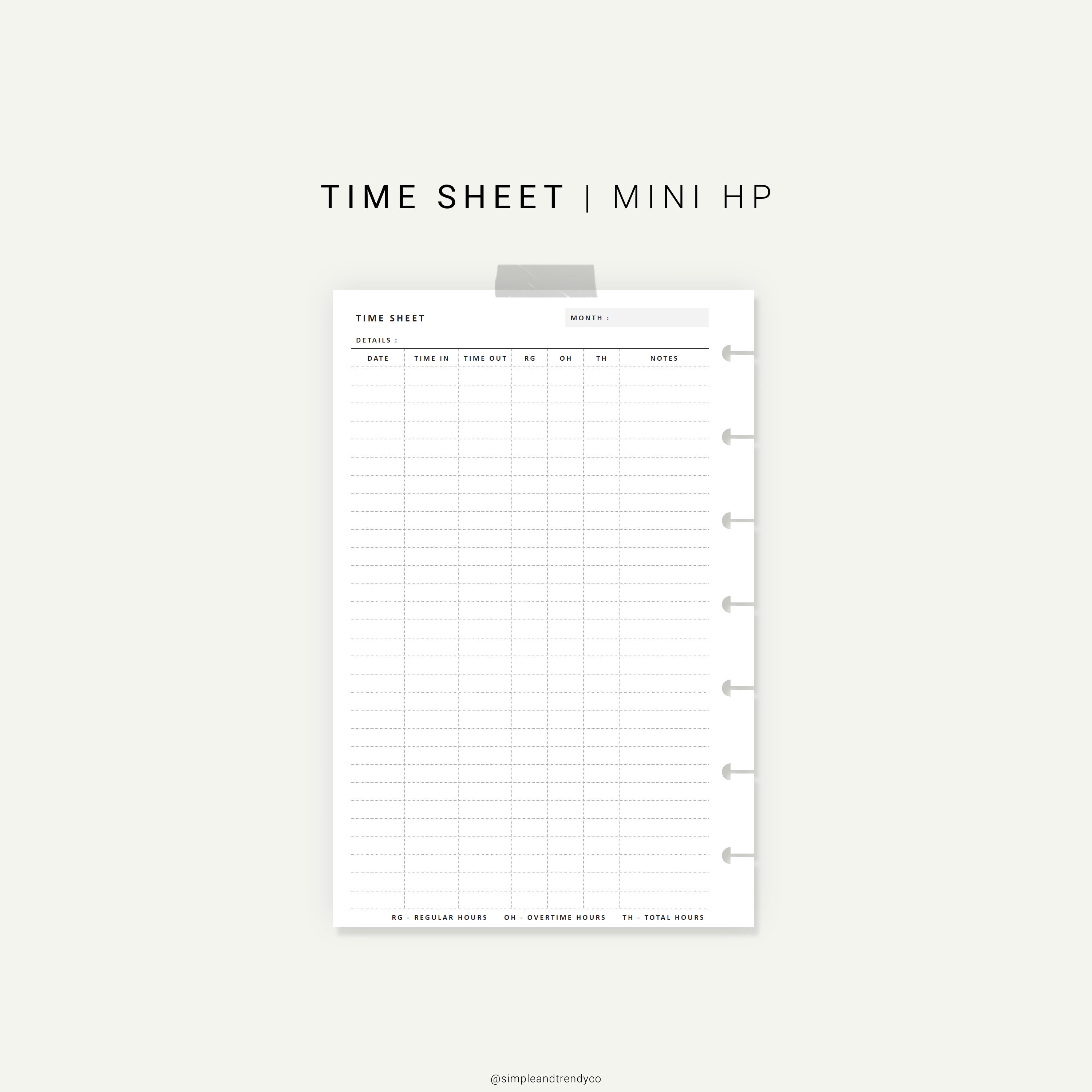 Time Sheet Log Printable Happy Planner Mini Time Card Etsy