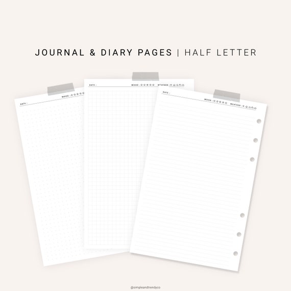 Printable Diary Pages Travel Journal Half Size Half Letter | Etsy