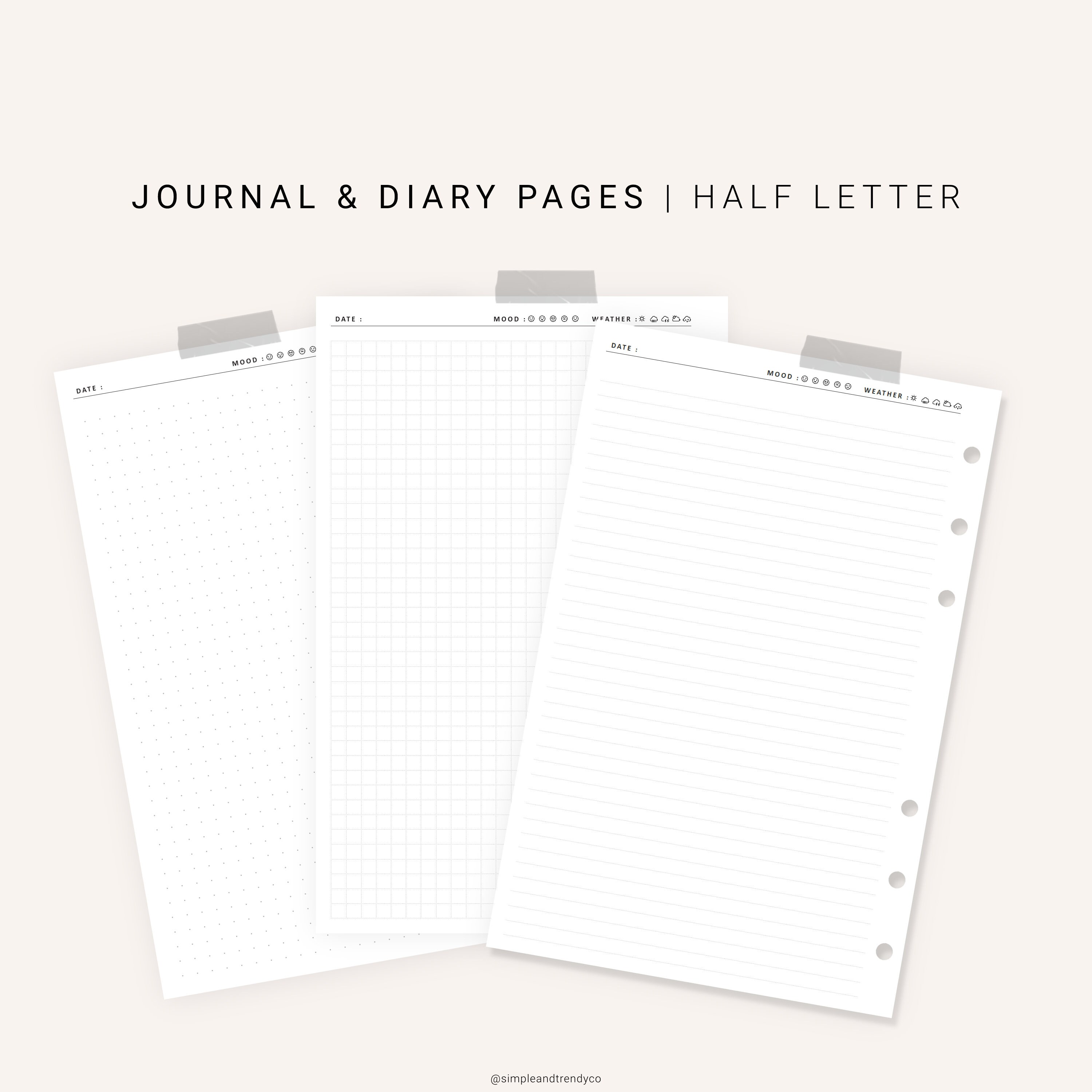 printable diary pages travel journal half size half letter etsy