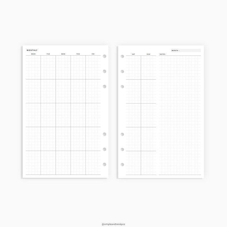 Monthly Planner Printable Half Size Half Letter Inserts Etsy