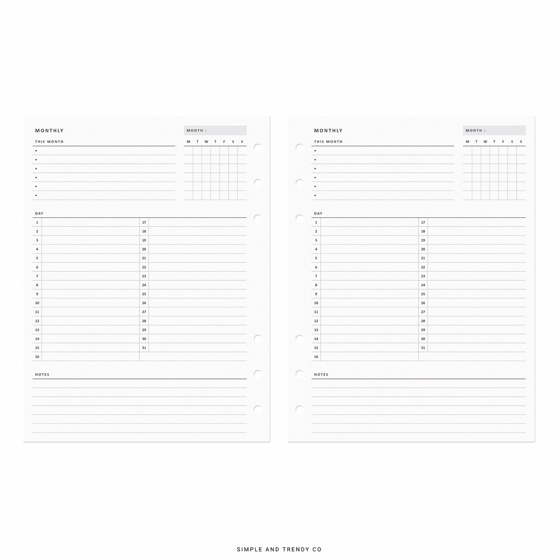 Monthly Overview Printable B6 Size Month on a Page Month at - Etsy