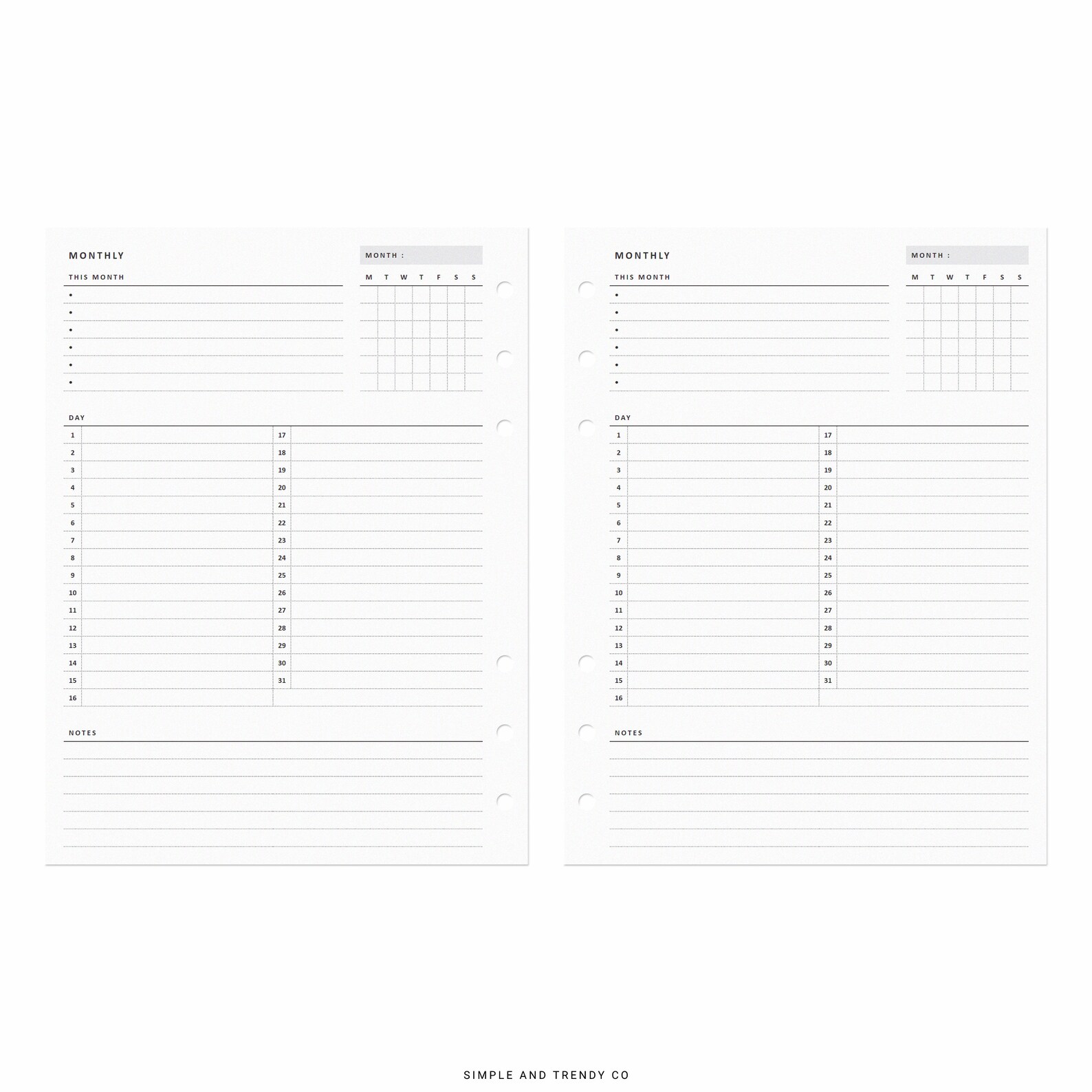 Monthly Overview Printable B6 Size Month on a Page Month at - Etsy