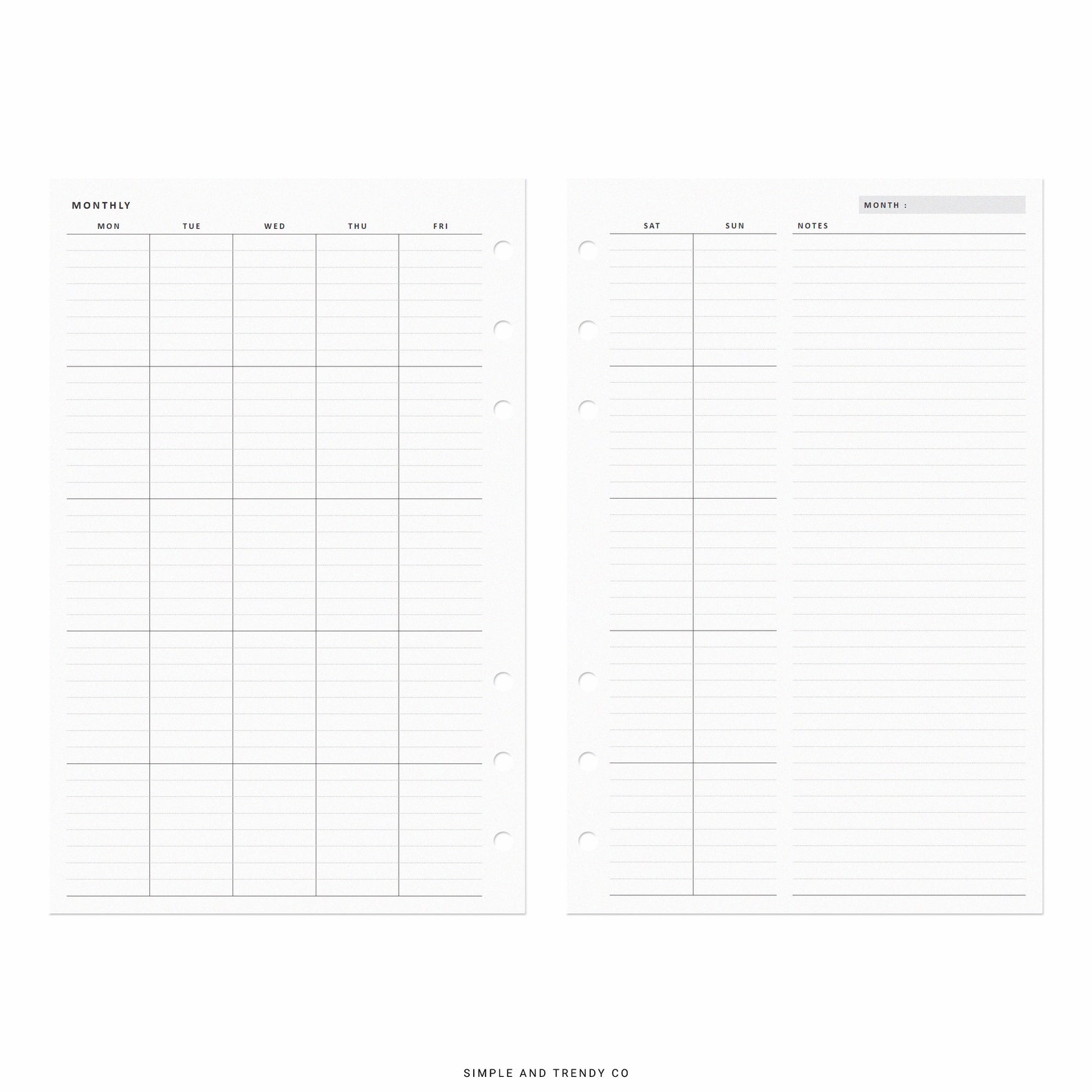 Monthly Planner Printable Half Size Half Letter Inserts Etsy