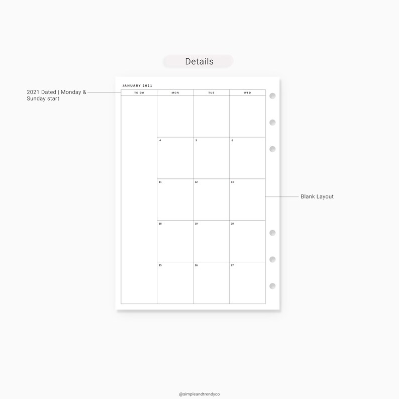 A5 Planner Inserts 2021 Dated Monthly Planner Printable Etsy