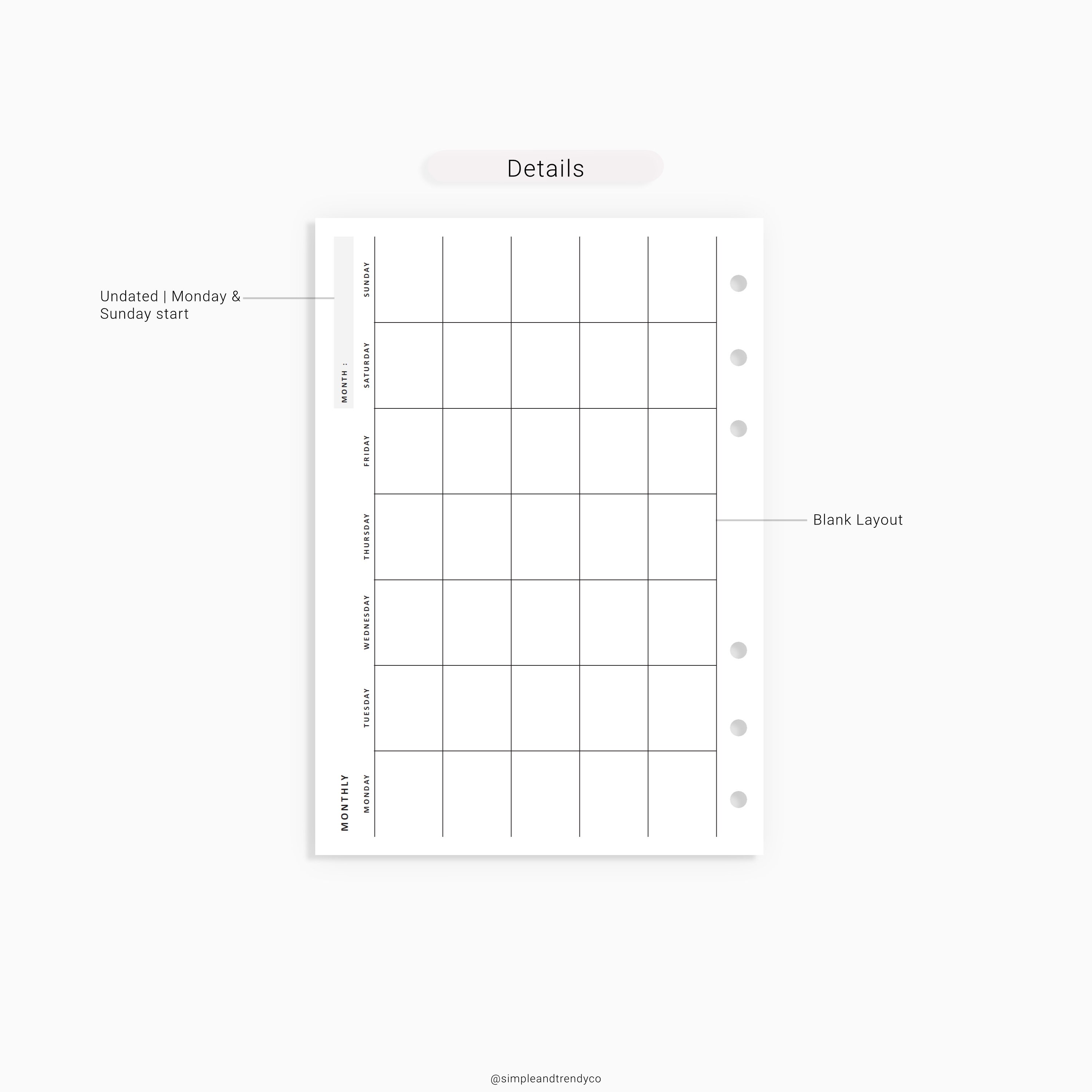 Month on One Page Horizontal Printable MO1P Personal Wide | Etsy