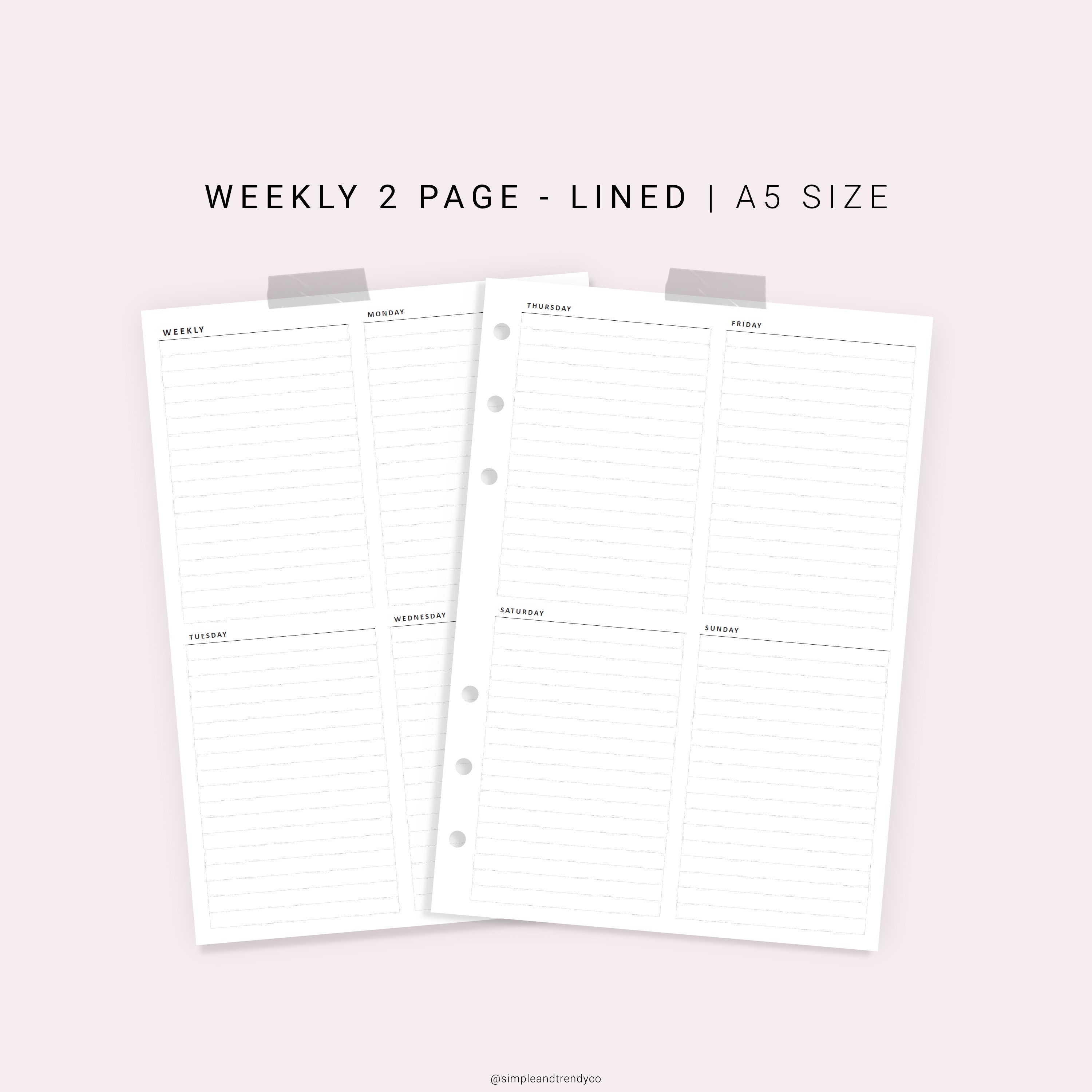 Week on 2 Two Pages A5 Planner Inserts Weekly Agenda | Etsy