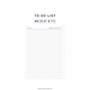 Printable to Do List Daily to Do List B6 Inserts to Do - Etsy