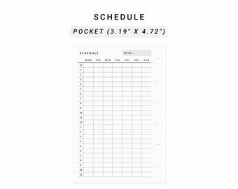 Weekly 24 Hour Schedule Printable Pocket size, Class Schedule School Schedule, Work Schedule Template