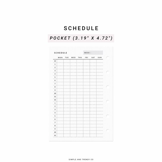 weekly 24 hour schedule printable pocket size class schedule etsy