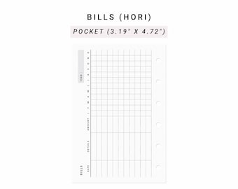 Bill Tracker Horizontal Printable Pocket size, Monthly Bill Payment Tracker, Annual Bill Tracker, Bills Checklist Bill Organizer