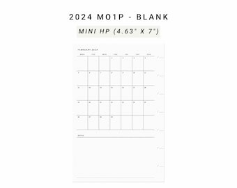 2024 Month on One Page MO1P, Happy Planner Mini, Minimalist Monthly Planner Printable, At A Glance Monthly Layout