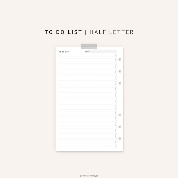 Printable to Do List Daily to Do List Half Size Half Letter | Etsy