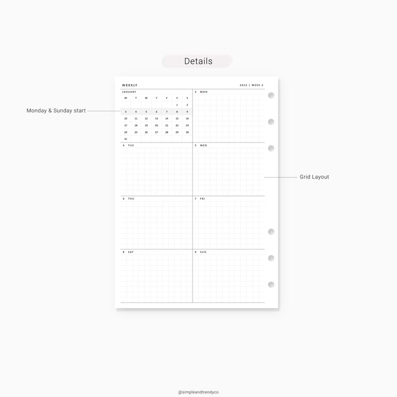 Week on One Page Printable A5 Planner Inserts 2022 Dated Etsy