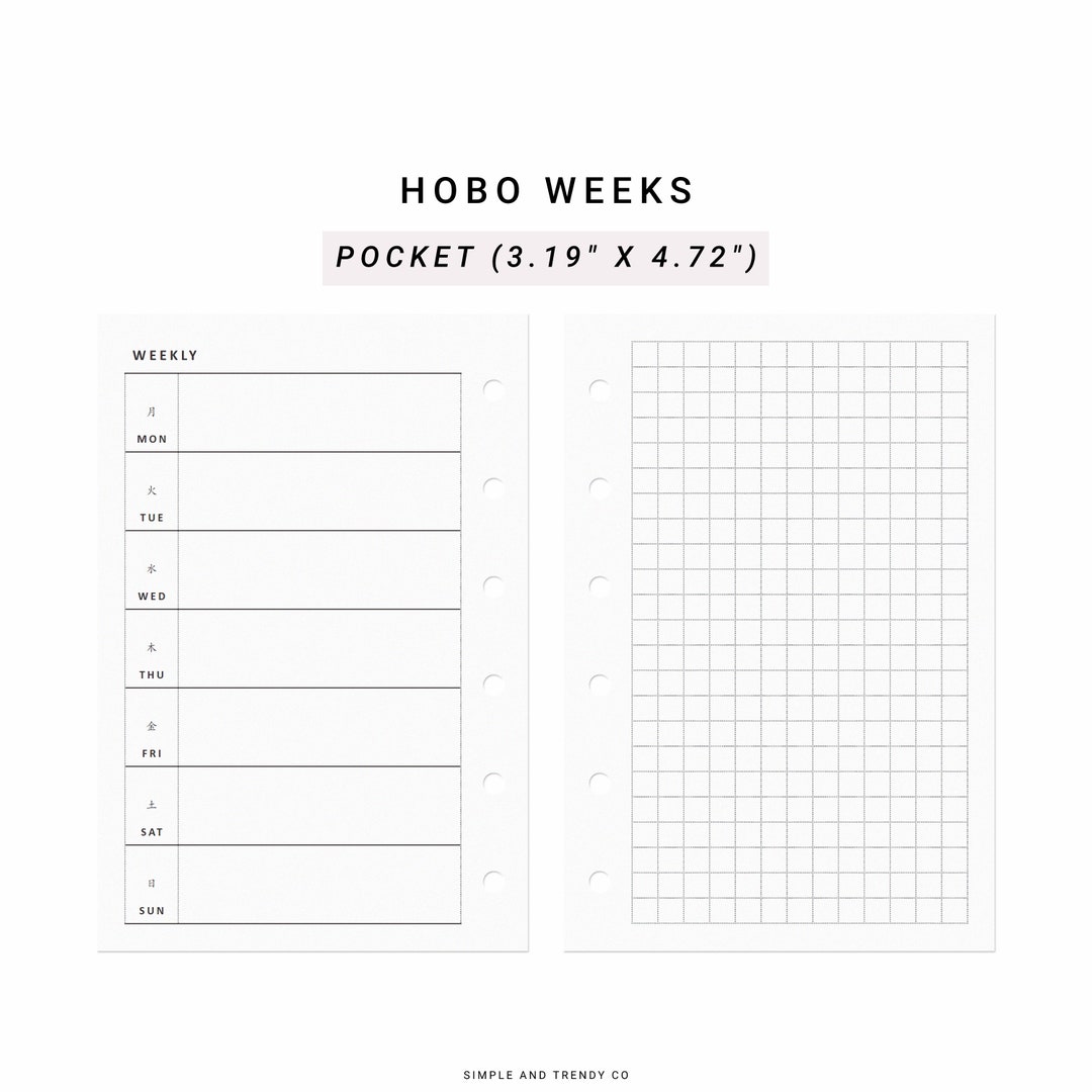 Undated Hobo Weeks Printable Pocket Size, Weekly Planner Template Printable, Agenda Weekly ...