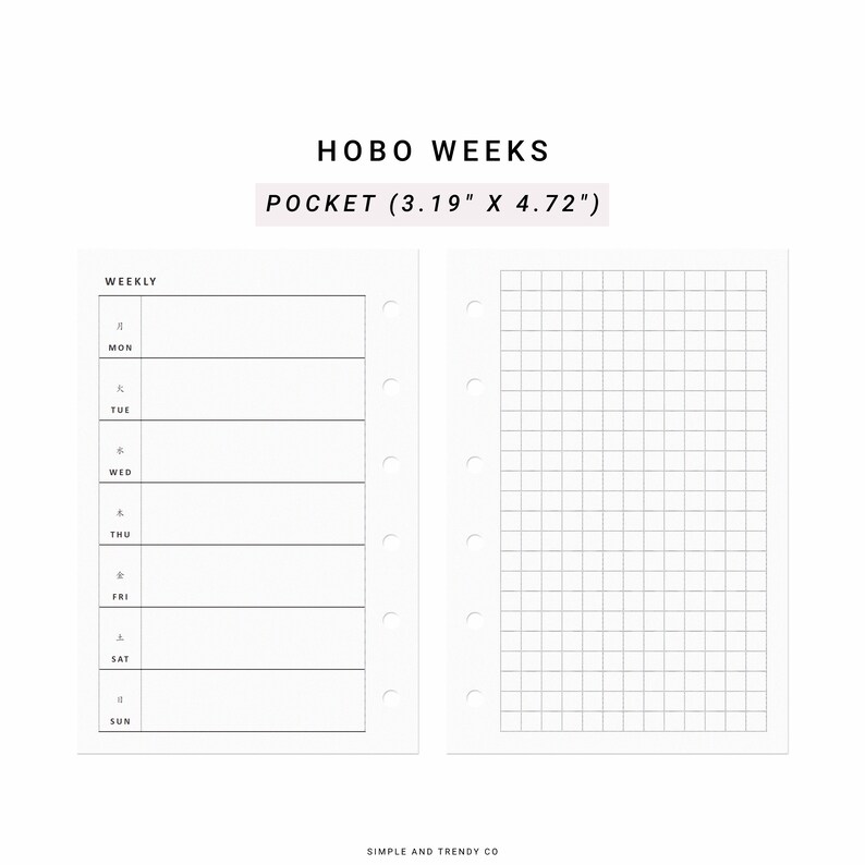 Undated Hobo Weeks Printable Pocket Size Weekly Planner - Etsy
