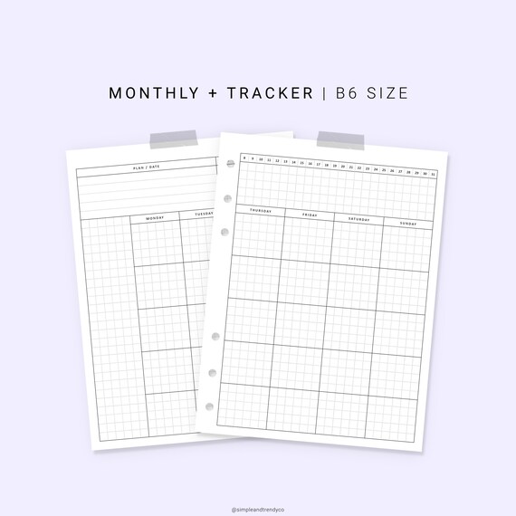 Monthly Planner Printable B6 Inserts Undated Monthly Agenda | Etsy