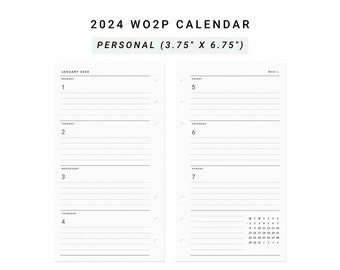 2024 Weekly Planner Personal Planner Inserts, WO2P Calendar