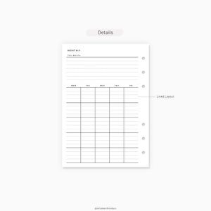 Monthly Planner A6 Inserts Printable Monthly Notes Monthly | Etsy