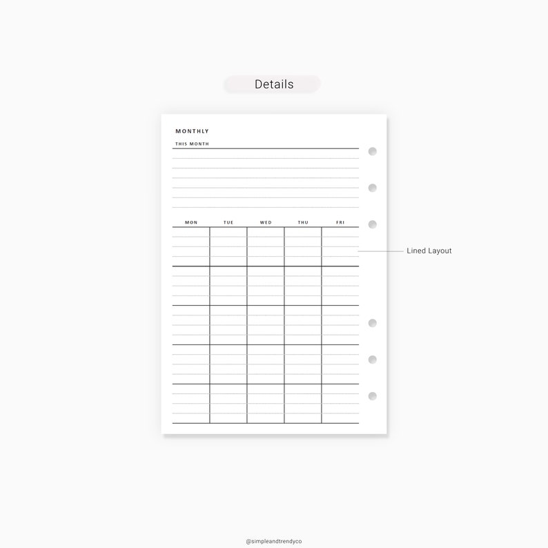 Monthly Planner A6 Inserts Printable Monthly Notes Monthly | Etsy