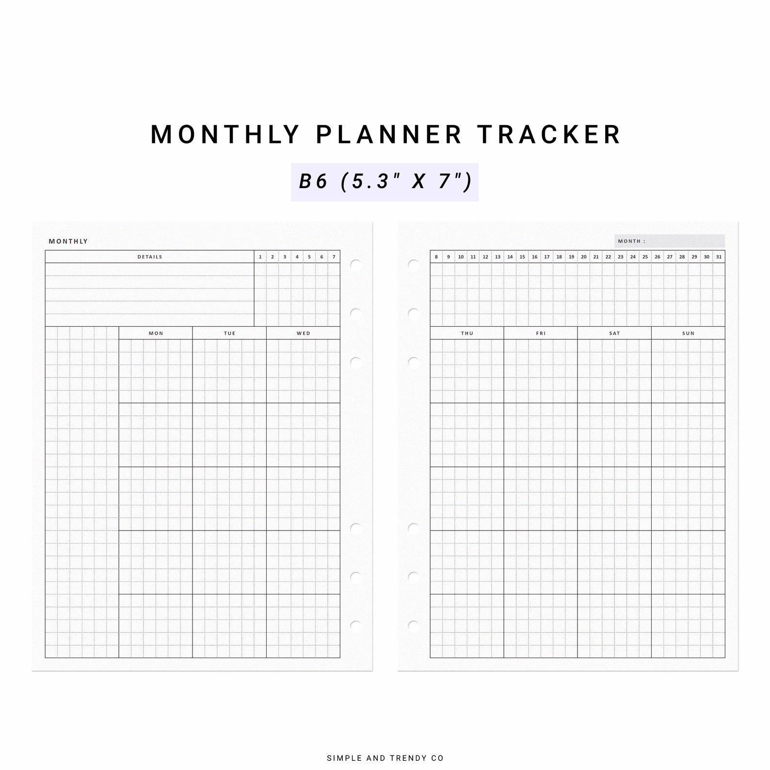 Monthly Planner Printable B6 Inserts Undated Monthly Agenda - Etsy