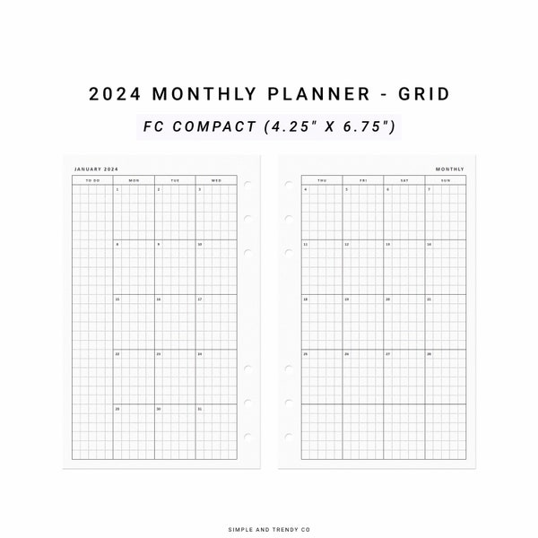 2024 Monthly Planner Minimalist Printable, FC Compact