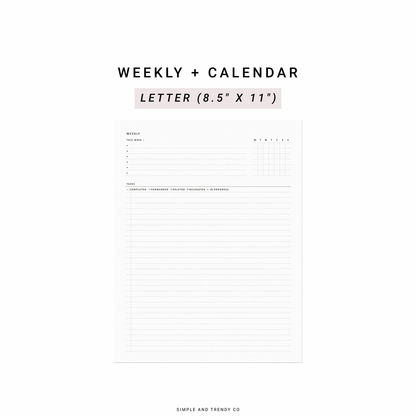 Weekly Planner Calendar US Letter Size Printable Week on 1 - Etsy