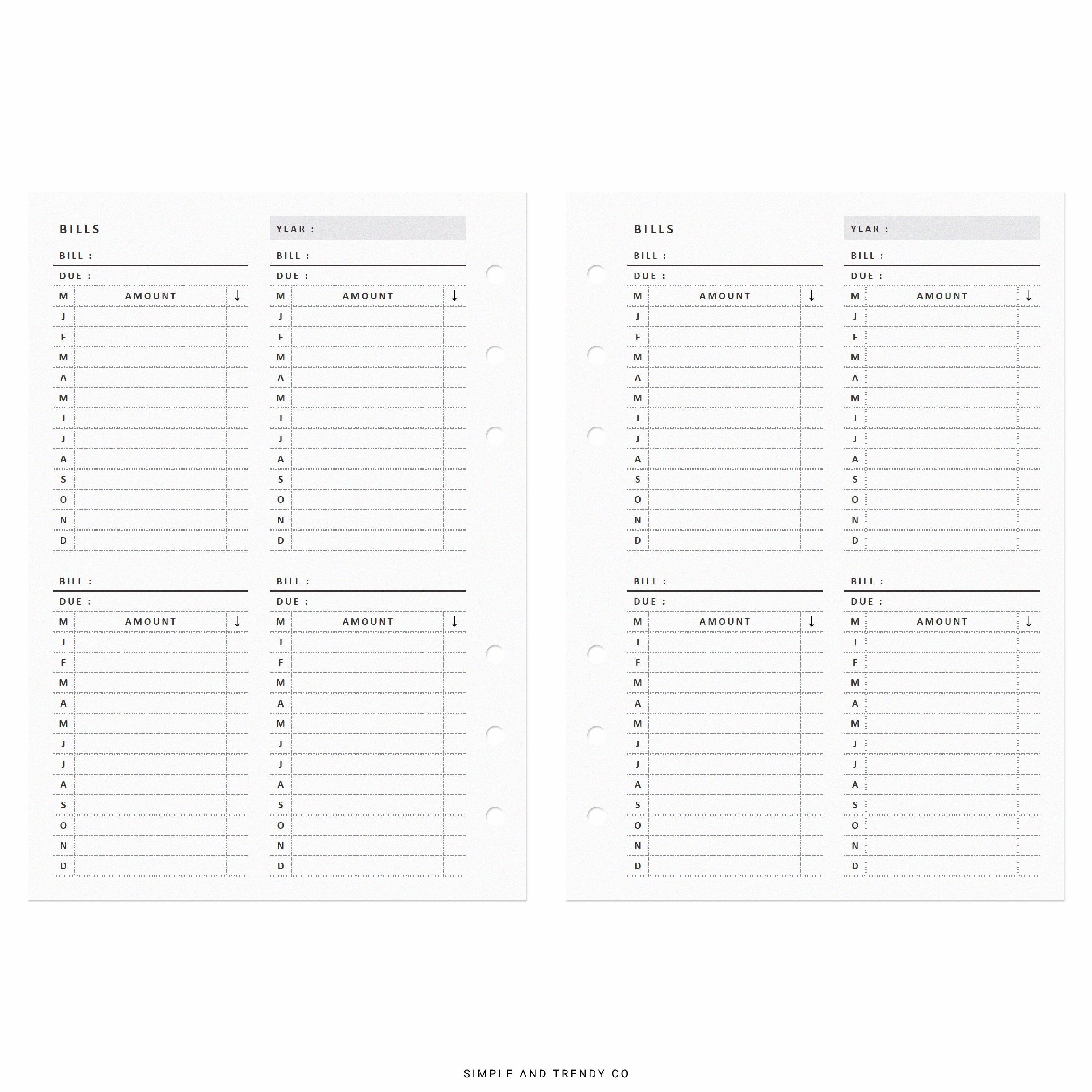 Bill Tracker Printable A6 Inserts Bill Organizer Bill Due - Etsy