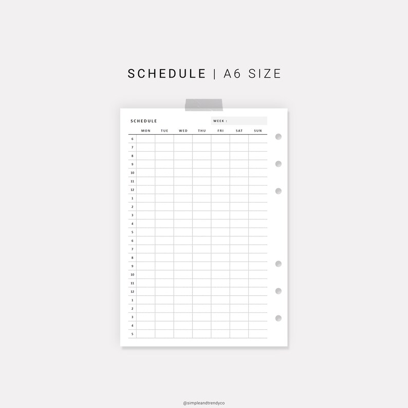 weekly 24 hour schedule printable a6 inserts class schedule etsy