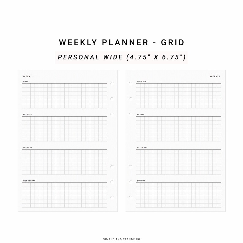 Weekly Planner Printable Personal Wide Weekly Schedule - Etsy