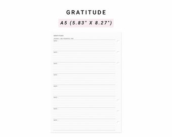 Inserti di gratitudine giornaliera A5 Planner, registro della gratitudine stampabile, tracker della gratitudine, pianificatore della gratitudine