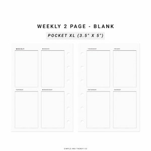 Week on 2 Two Pages Pocket XL, Weekly Agenda Vertical Weekly Planner, Weekly Printable Planner Undated, Printable Weekly Layout