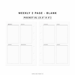 Week on 2 Two Pages Pocket XL, Weekly Agenda Vertical Weekly Planner ...