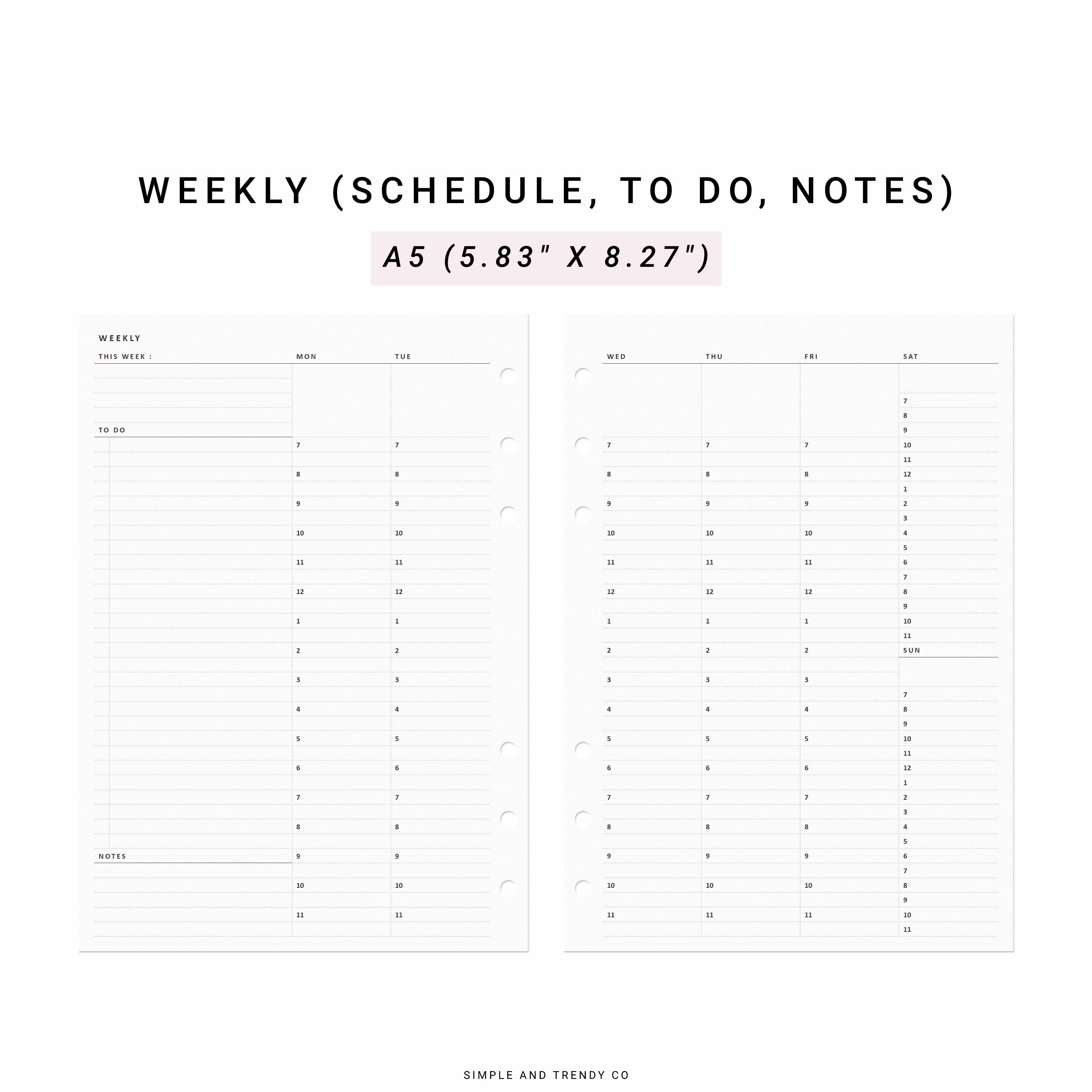 Printable Vertical Weekly Planner Template