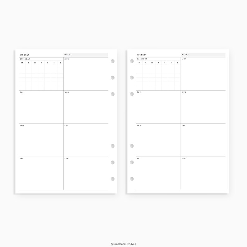Week on One Page Printable A5 Planner Inserts Weekly 1 Page | Etsy