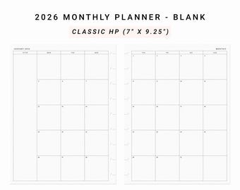 2026 Monthly Planner Minimalist Printable, Happy Planner Classic
