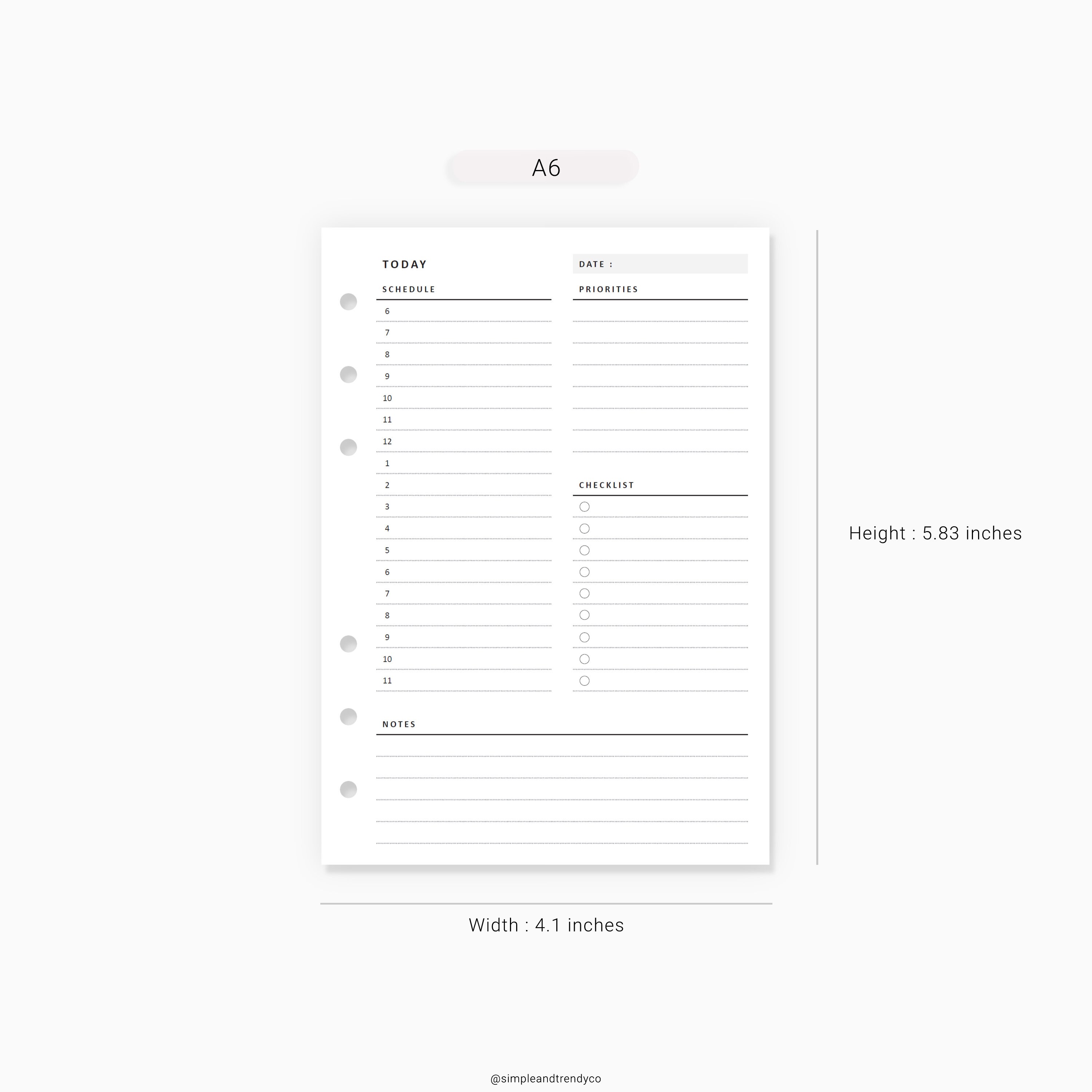 Daily Planner Printable A6 Inserts Daily Planners and Etsy