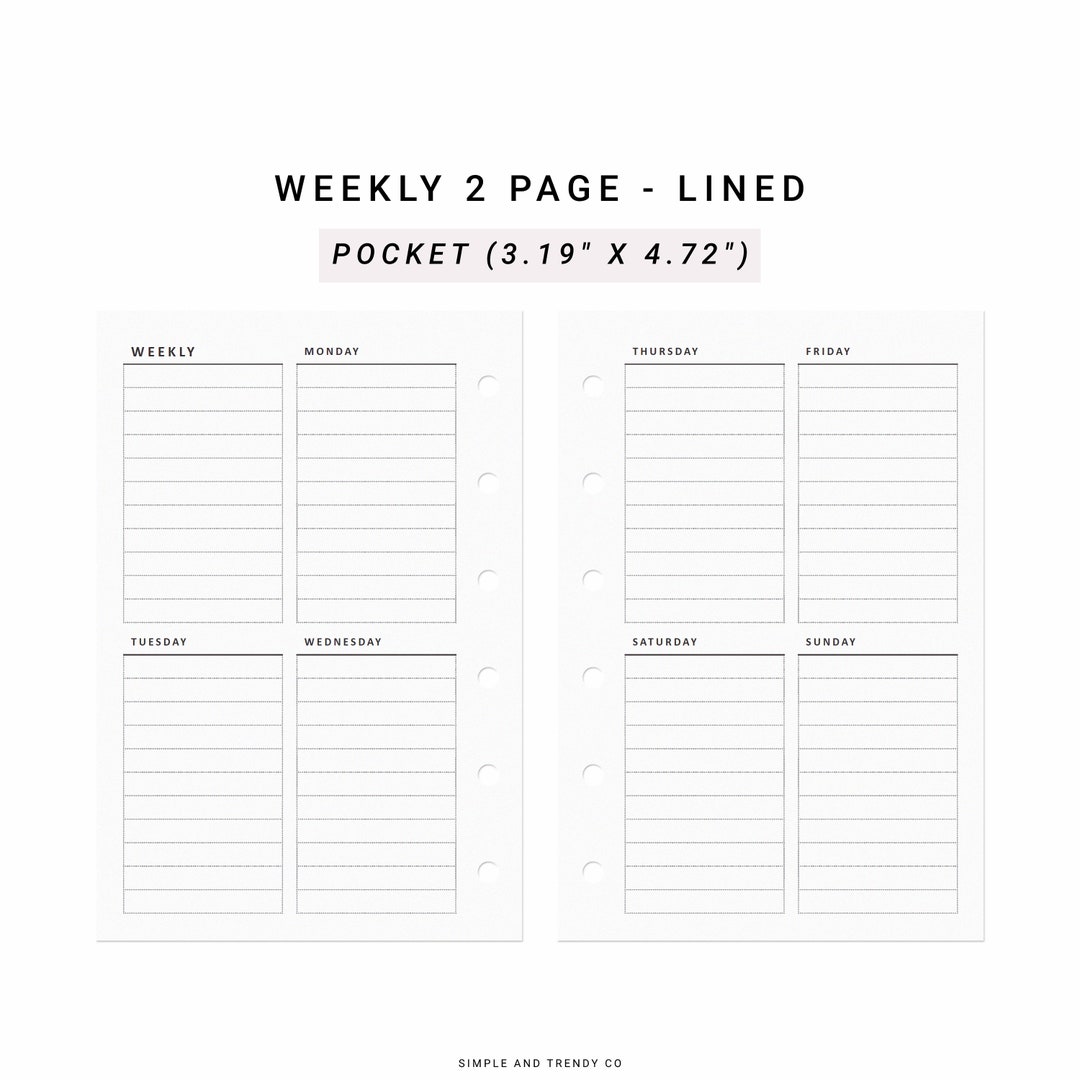 Week on 2 Two Pages Pocket Size, Weekly Agenda Vertical Weekly Planner ...