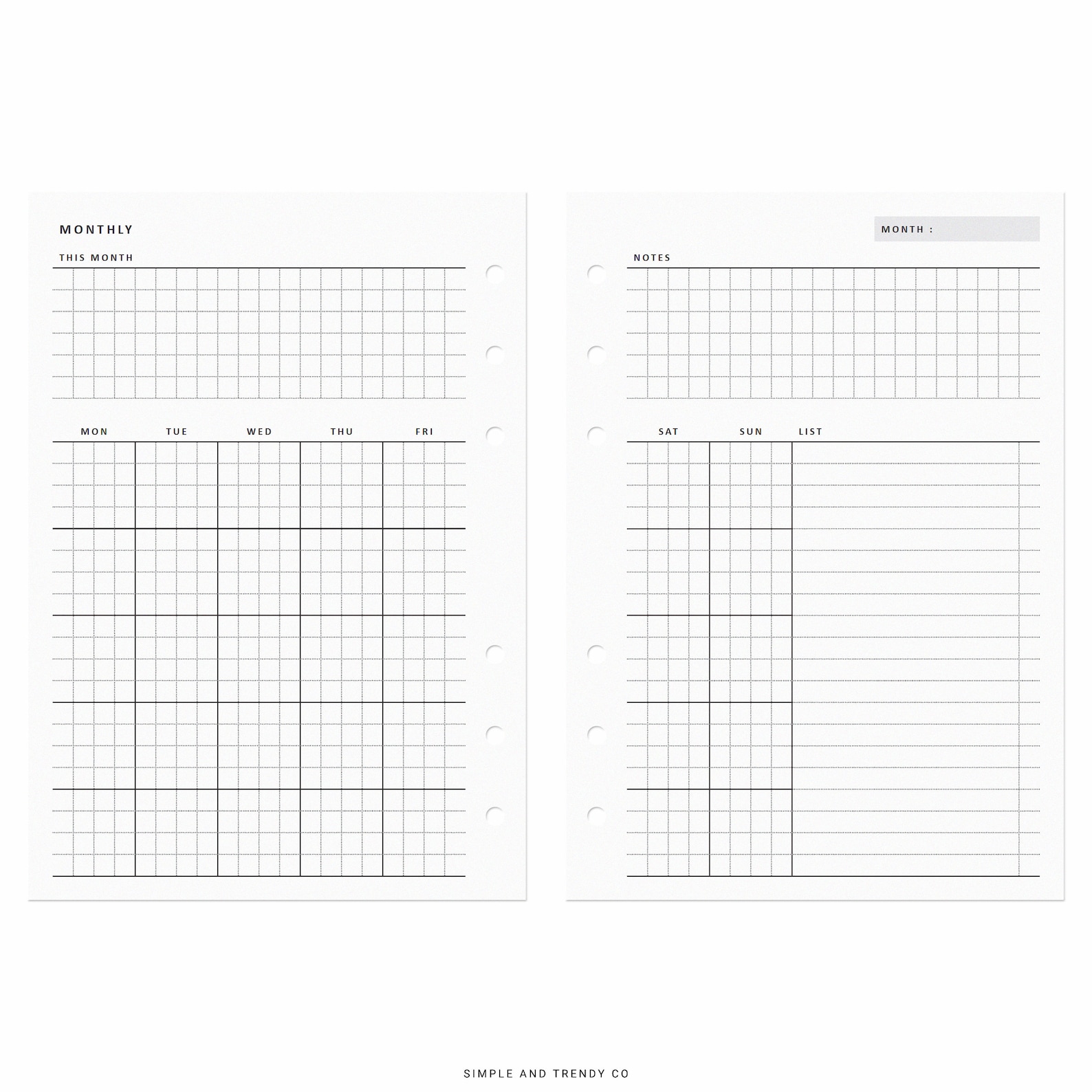 Monthly Planner A6 Inserts Printable Monthly Notes Monthly - Etsy