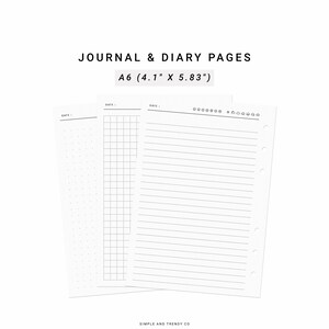 Printable Diary Pages, Travel Journal A6 Inserts, Writing Journal Blank ...