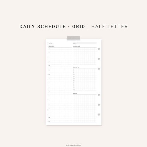 Daily Planner Printable Half Size Half Letter Inserts Daily Etsy