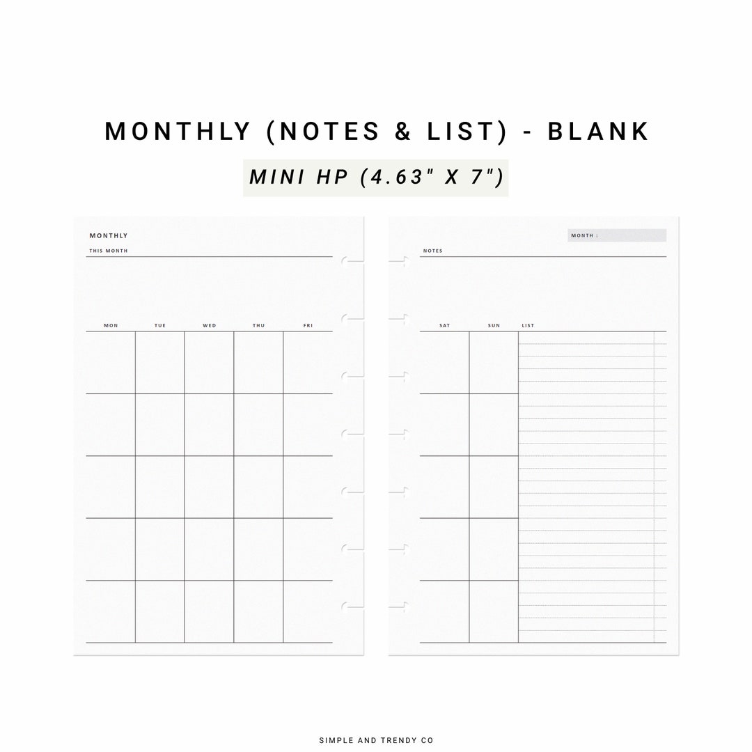 Monthly Planner Happy Planner Mini, Printable Monthly Notes, Monthly to ...