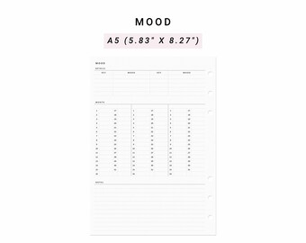 Mood Tracker A5 Planner Inserts, Monthly Yearly Mood, Anxiety Emotions Tracker, Emotions Log