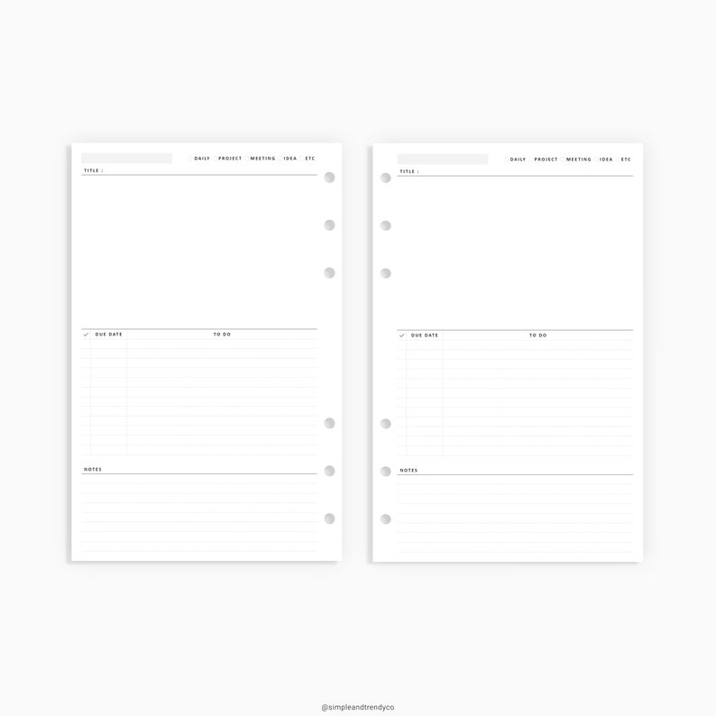 Project Planner Half Size Half Inserts Printable Daily | Etsy