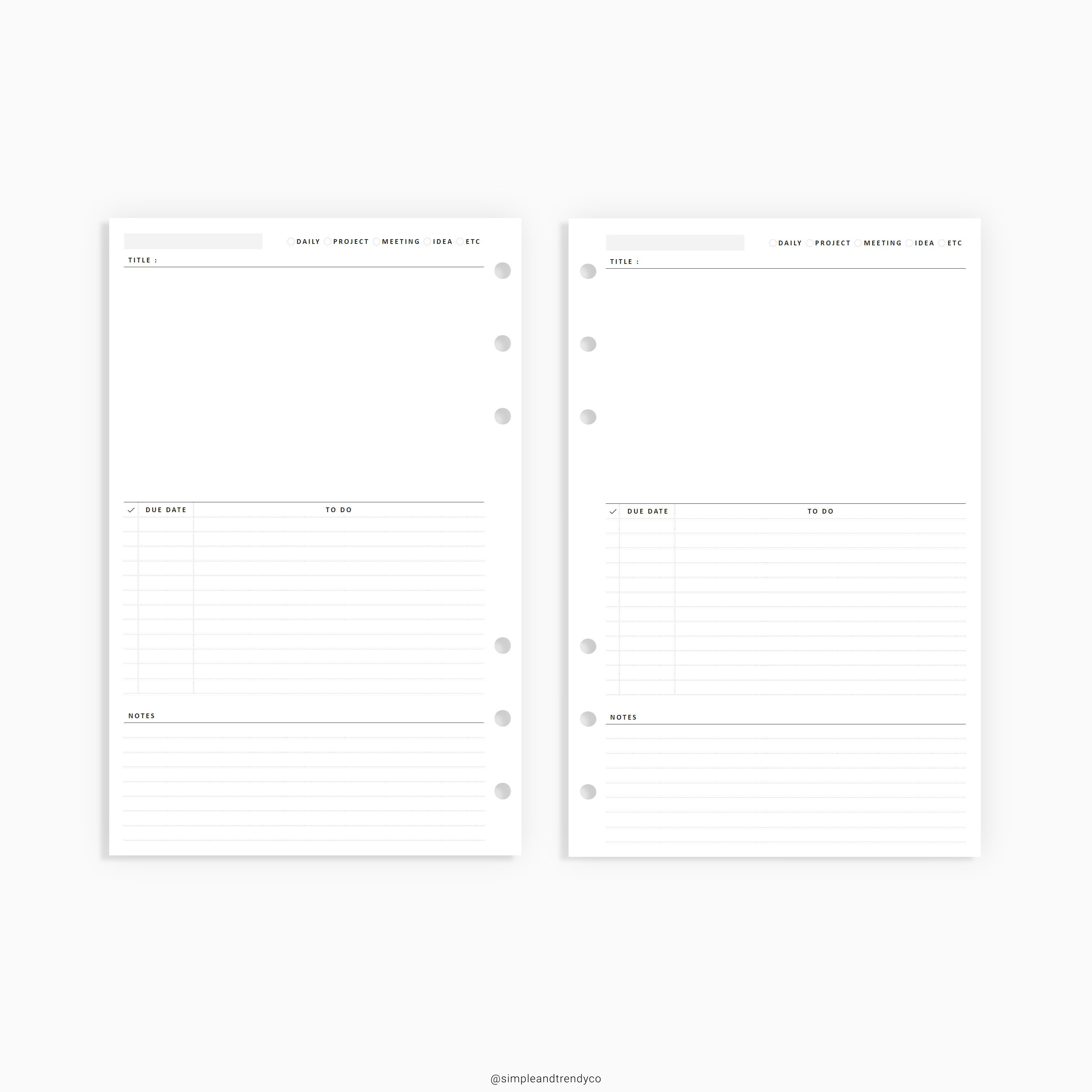 Project Planner Half Size Half Inserts Printable Daily | Etsy