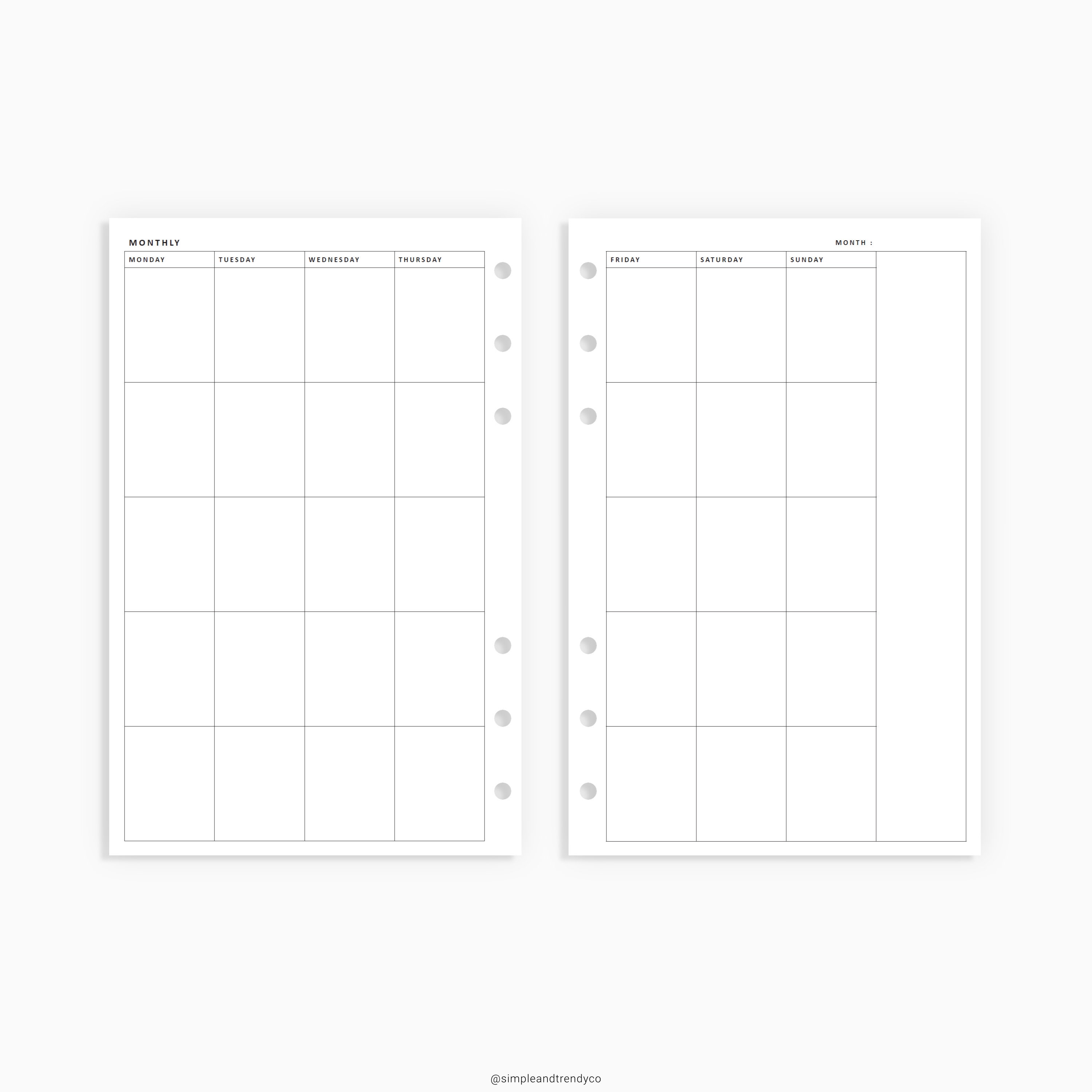 Monthly Planner Printable Half size Half Letter Inserts | Etsy