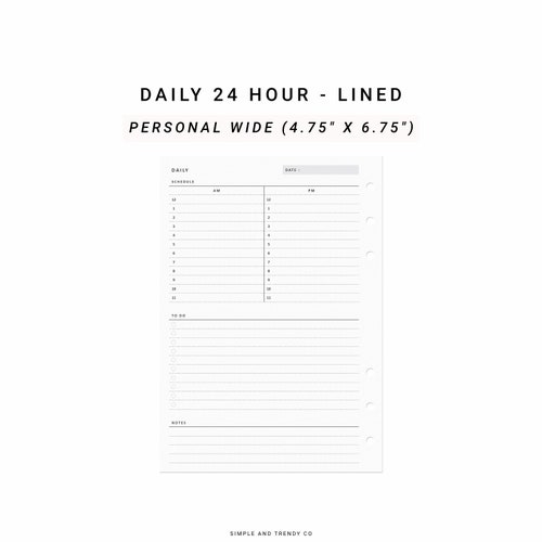 24 Hour Daily Planner /minimalsimpleprintable/easy Download - Etsy