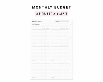 Budget Planner Printable A5 Planner Inserts, Monthly Budget Template Printables, Monthly Budget Plan Inserts, Monthly Budgeting Organizer