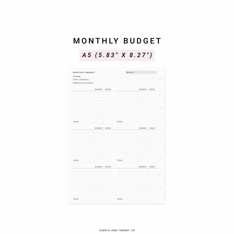 Budget Planner Printable A5 Planner Inserts Monthly Budget Etsy