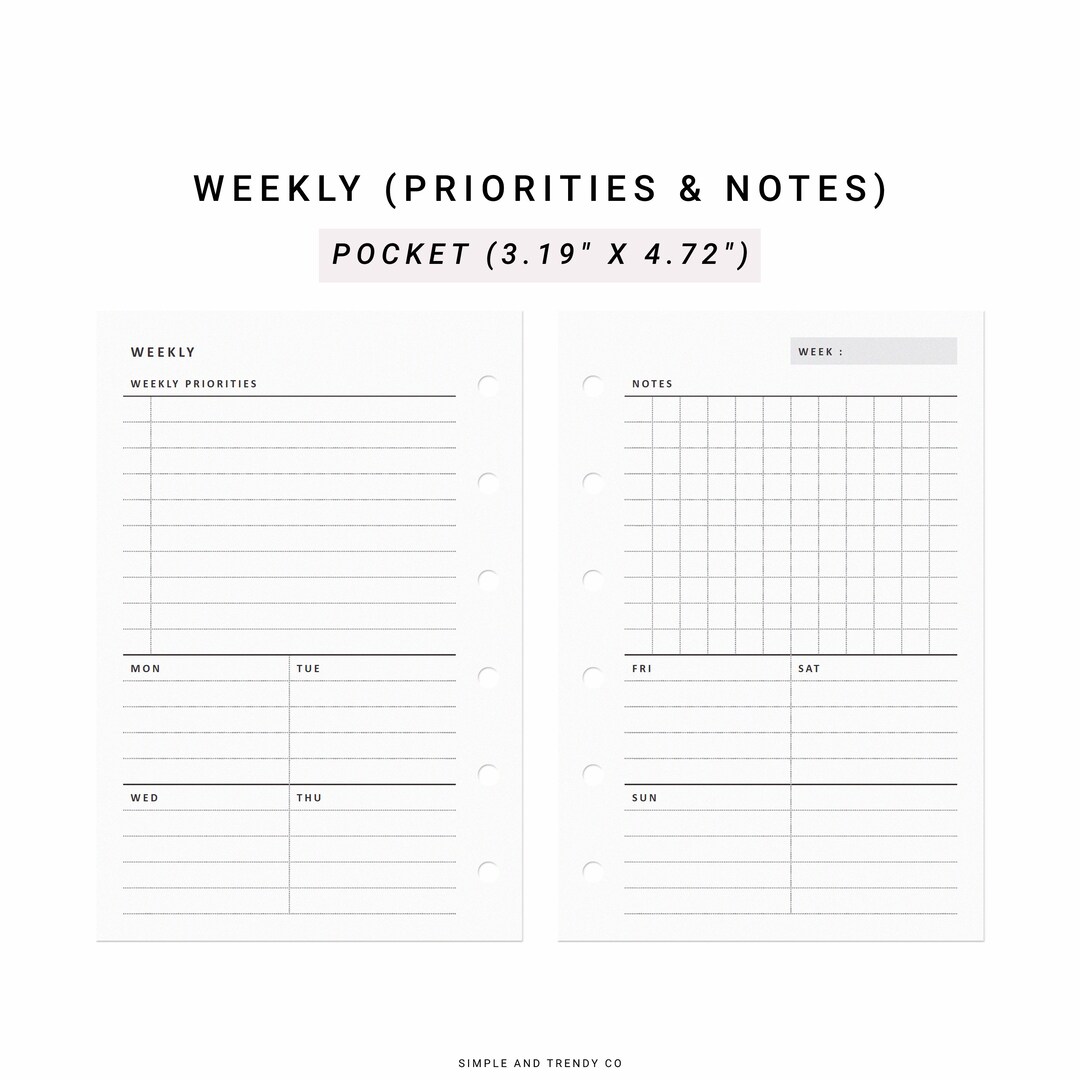 Weekly Planner Pocket Size Weekly Agenda WO2P Printable - Etsy